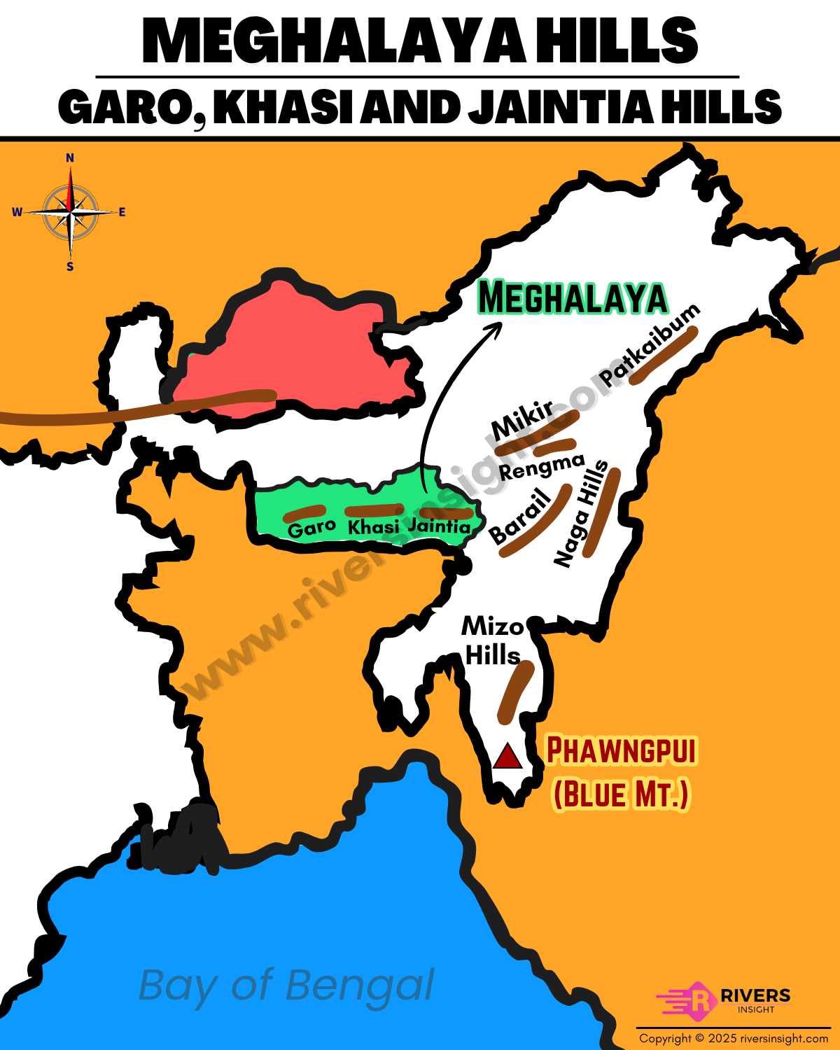 Garo, Khasi and Jaintia Hills of Meghalaya Plateau: Map & Facts