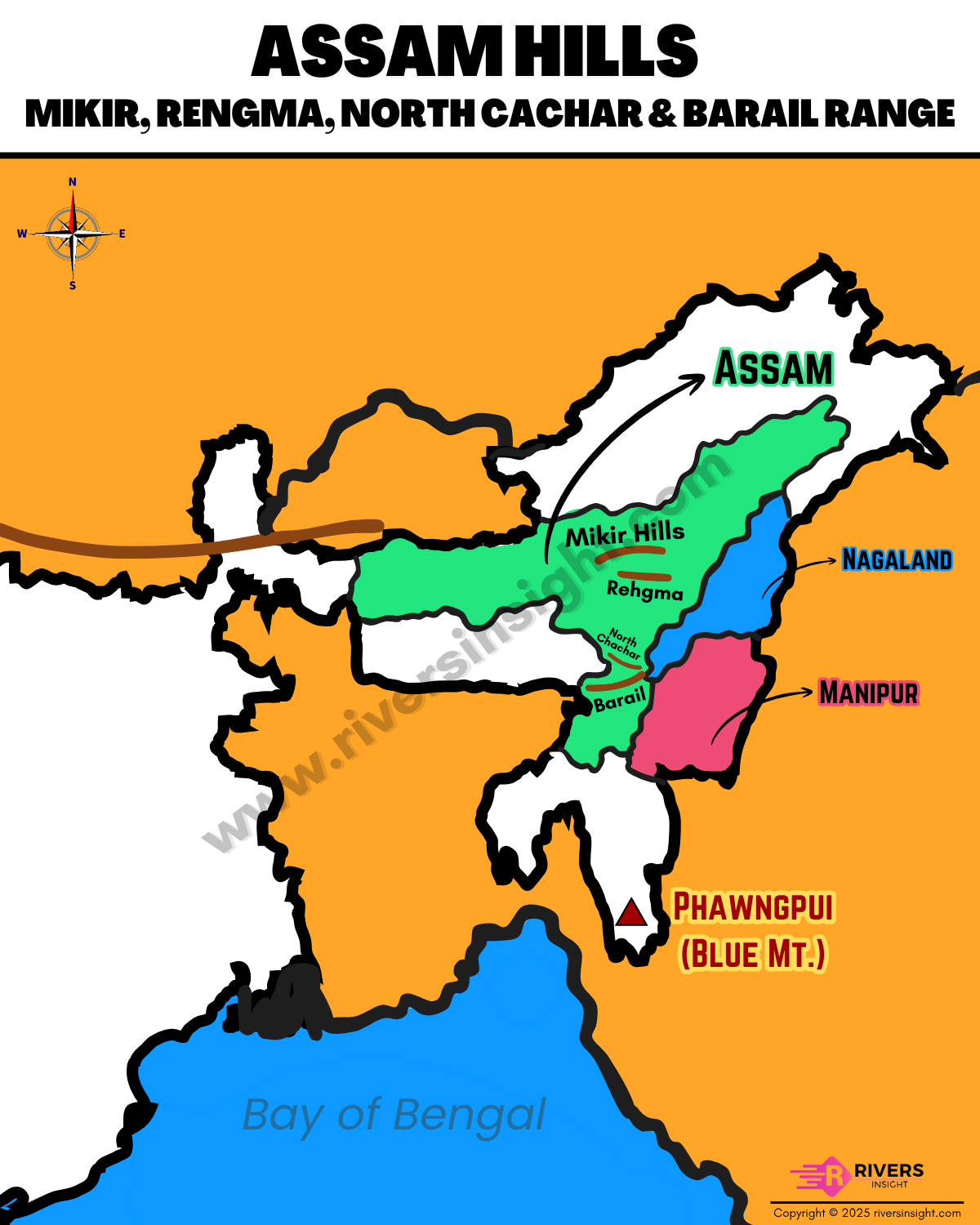 Mikir, Rengma, North Cachar Hills & Barail Range of Assam [Map]