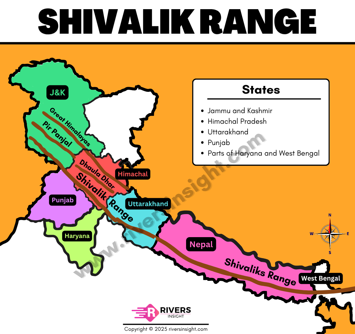 Shivalik Range India Map with States